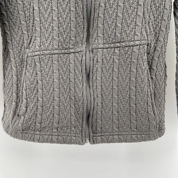 Spyder Cable Knit Sweater Jacket Women M Gray Fleece Lined Cabin Skiing Full Zip - Picture 3 of 13